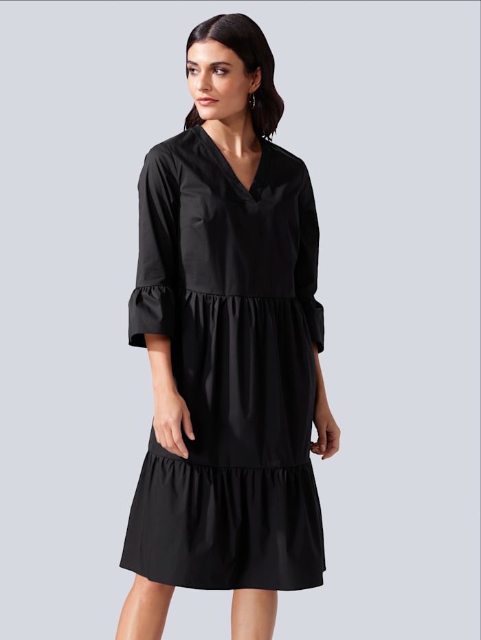 Alba Moda Kleid mit Stufenverarbeitung, Schwarz