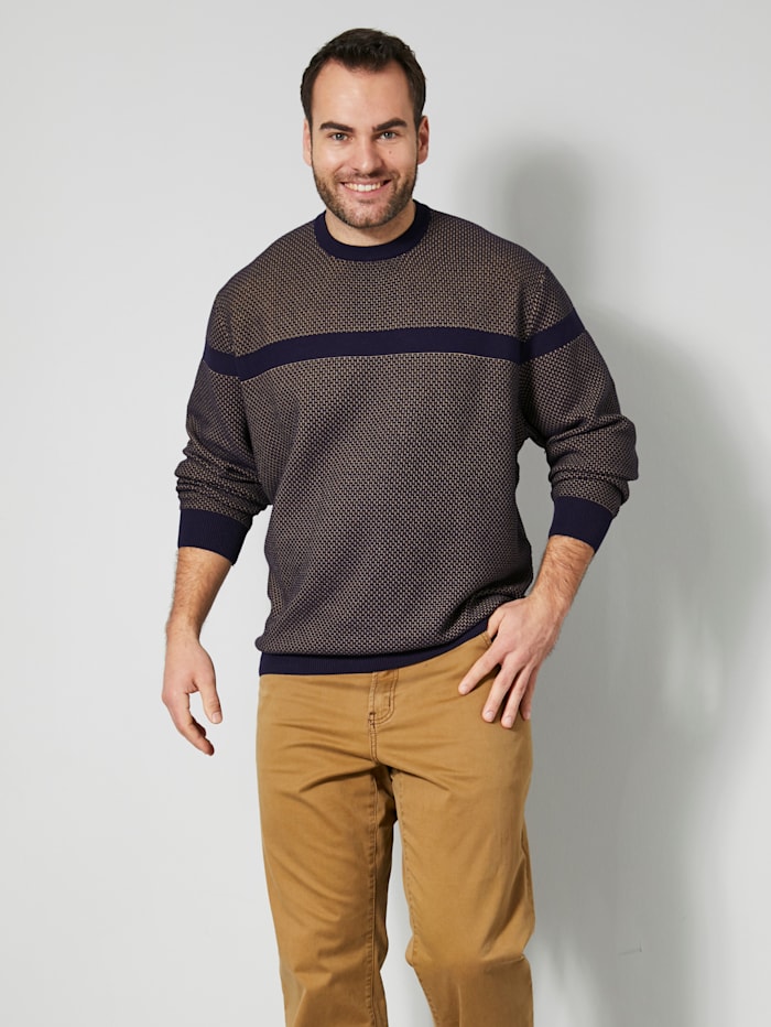 Men Plus Pullover aus reiner Baumwolle, Marineblau/Sand