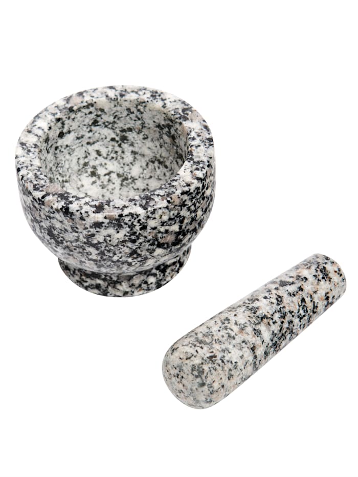 Zeller Mörser- & Stößel-Set, Granit, Ø 9 x 6,5 cm, Hellgrau