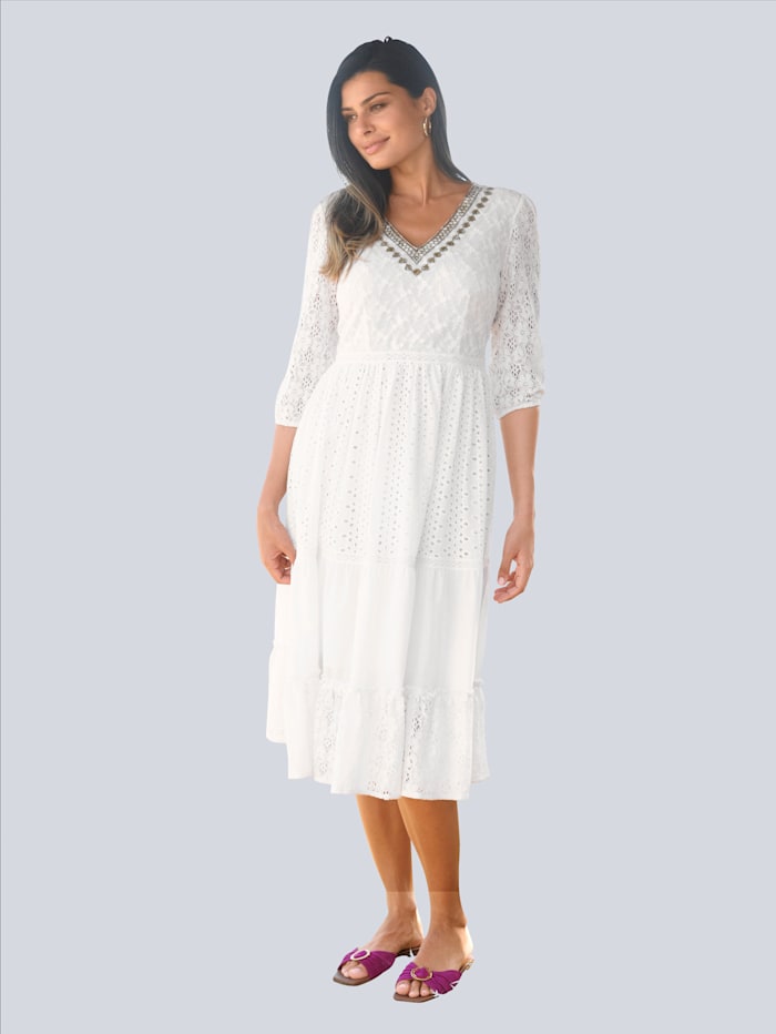 Alba Moda Kleid aus ausdrucksstarker Spitze, Ecru