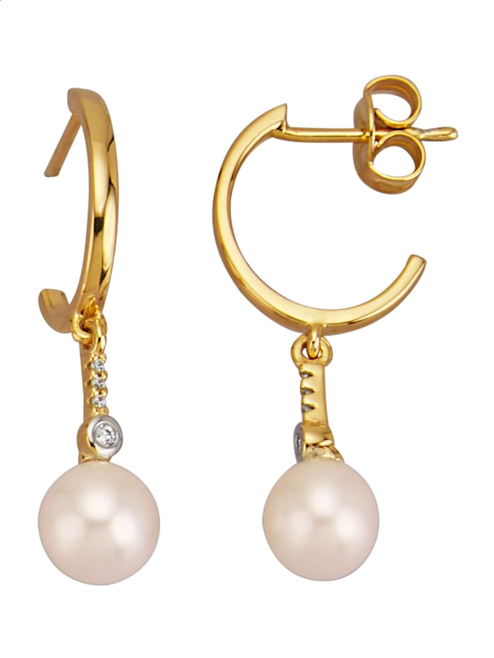 Diemer Perle Ohrringe in Gelbgold 585, Weiß