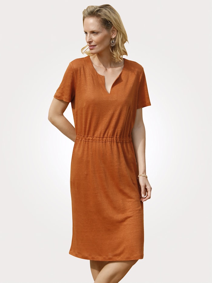 MONA Kleid in luftiger Leinen-Mischung, Terracotta