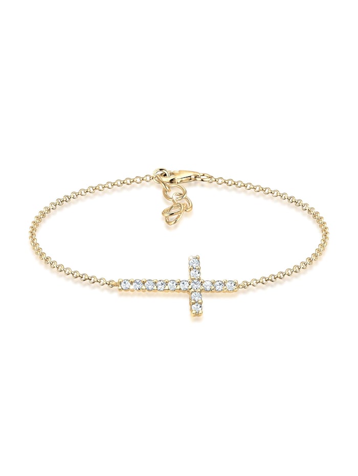 Elli Armband Kreuz Glaube Kristalle Elegant 925 Sterling Silber, Gold
