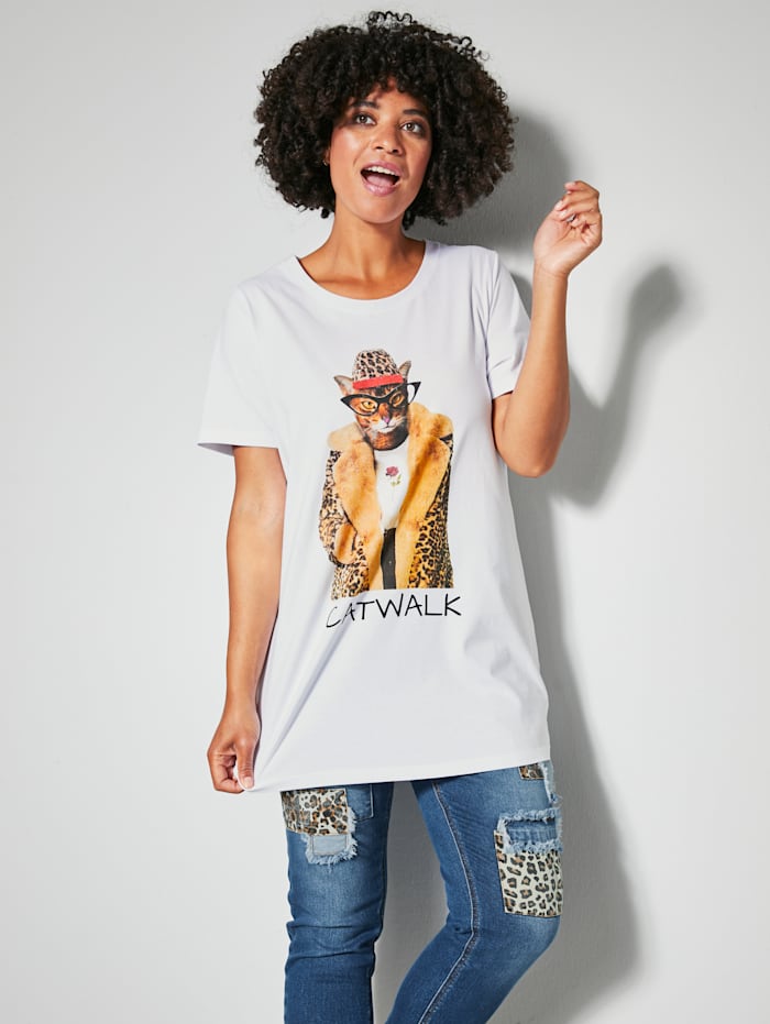 Angel of Style T-shirt à motif Chat, Blanc/Multicolore
