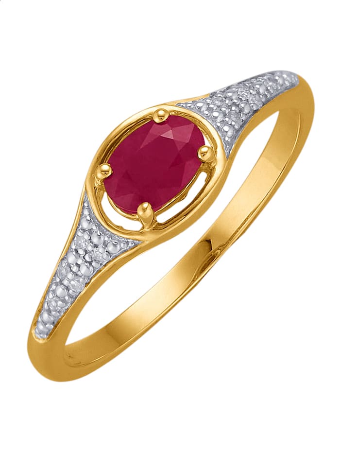 Amara Farbstein Damenring mit Rubin und Diamant in Gelbgold 585, Gelbgold