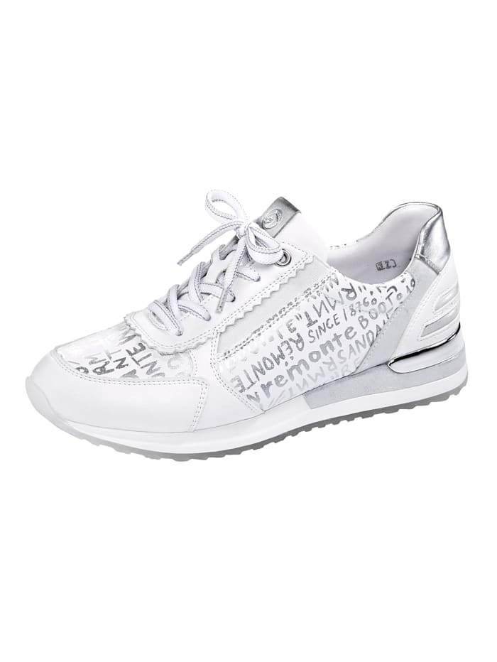 Remonte Sneaker met metallic opschriften, Wit/Zilverkleur