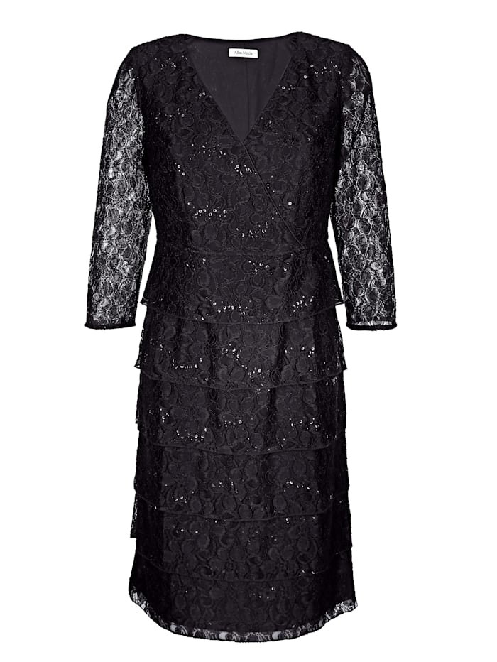 Alba Moda Koktejlové šaty vo vrstvenom vzhľade, Čierna