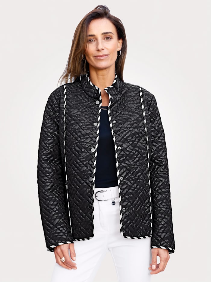MONA Doorgestikte jas met folieprint, Zwart/Wit