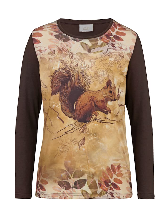 Paola Shirt mit Eichhörnchen Motiv, Schokobraun/Ockergelb