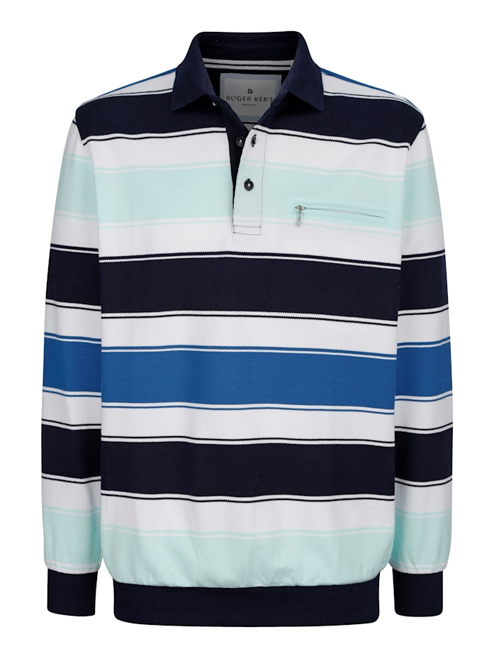 Roger Kent Sweatshirt mit garngefärbtem Streifenmuster rundum, Blau/Eisblau/Weiß