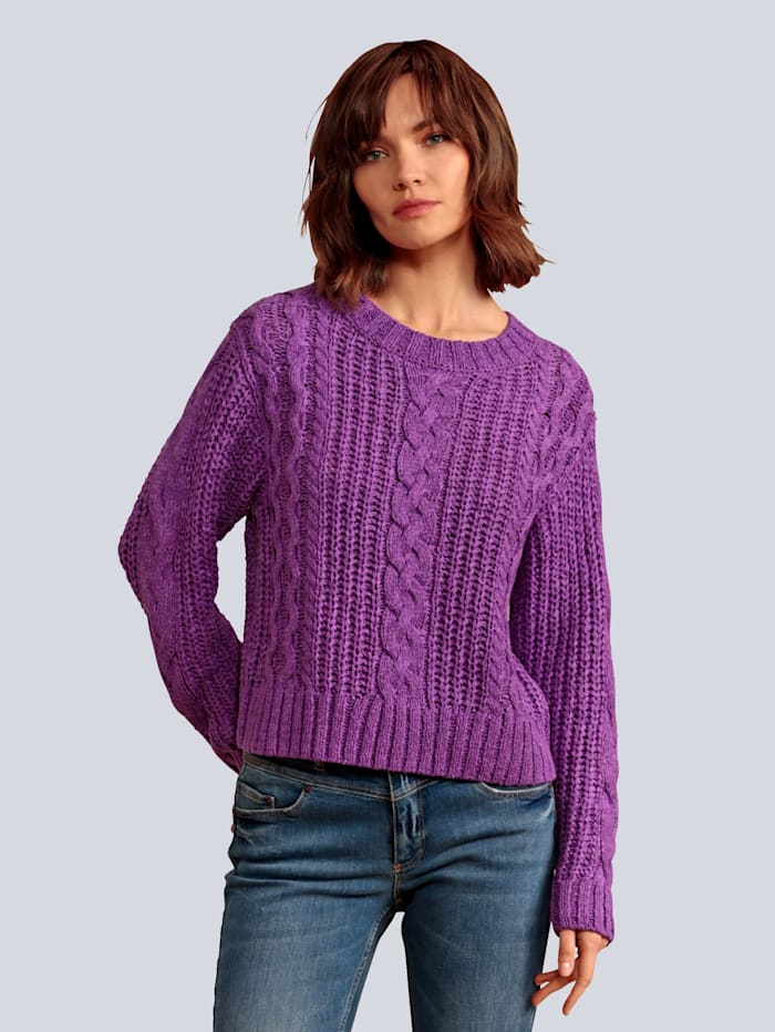 OUI Pullover mit Zopfmuster, Lila