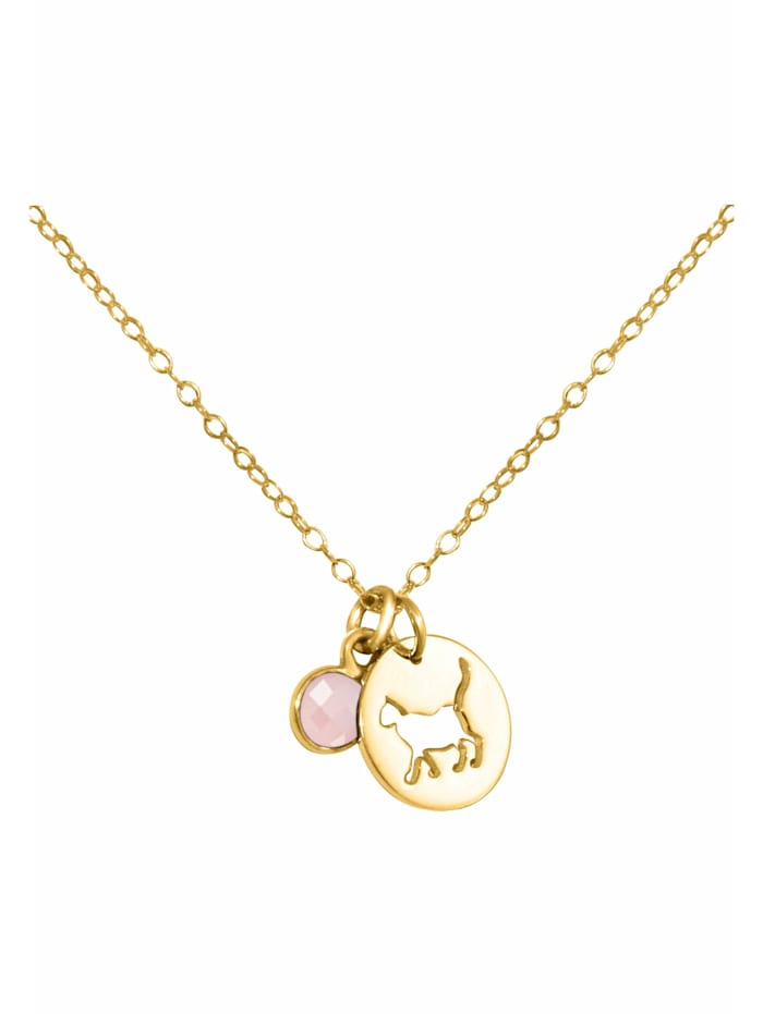 GEMSHINE Halskette Katze Rosenquarz für Haustier Herrchen Frauchen, gold coloured