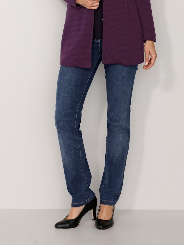 Paola Jeans met gebloemde siersteentjes, Dark blue