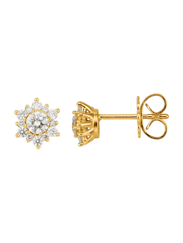 Amara Diamants Boucles d'oreilles en or jaune 750, avec brillants purs à la loupe, Or jaune