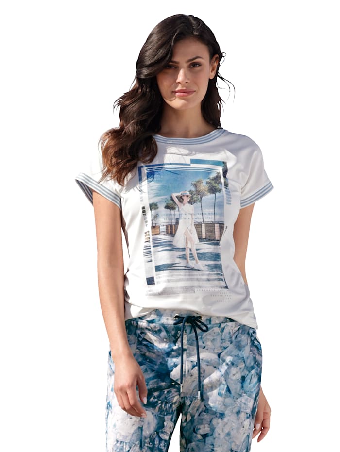AMY VERMONT Shirt met print, Wit/Blauw
