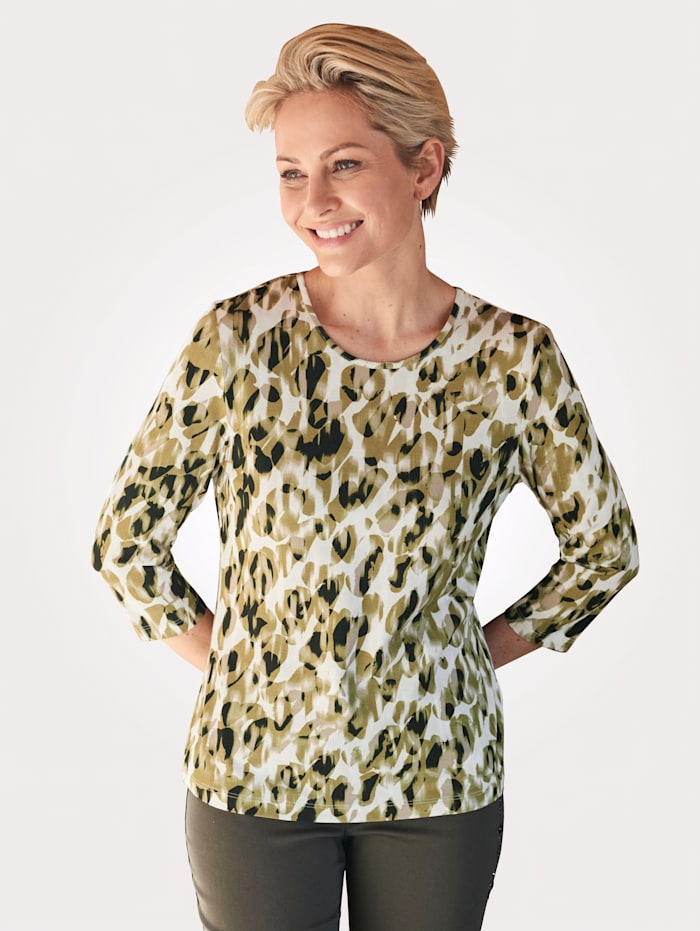 Barbara Lebek Shirt met print rondom, Groen/Ecru