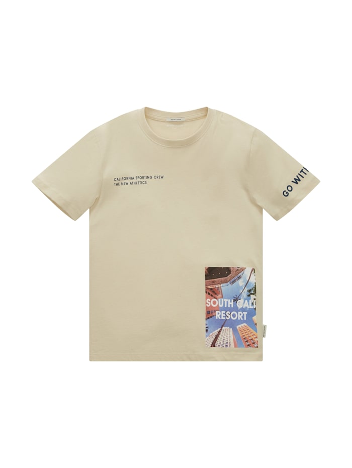 Tom Tailor T-Shirt mit Fotoprint und Bio-Baumwolle, Creme