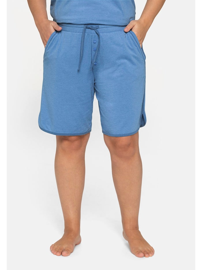 Sheego Pyjamashorts mit Kontrastdetails und Zierknöpfen, jeansblau