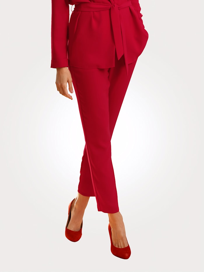 MONA Pantalon à taille élastiquée de coloris mode, Rouge