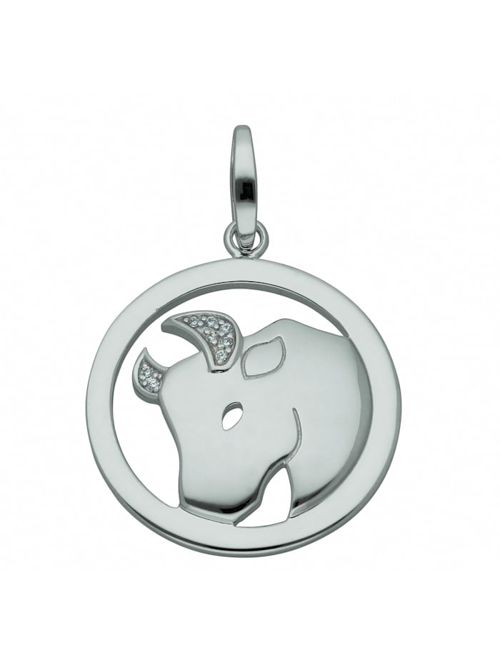 1001 Diamonds 925 Silber Sternzeichen Anhänger Stier mit Zirkonia Ø 25,2 mm - Set mit Halskette, silber