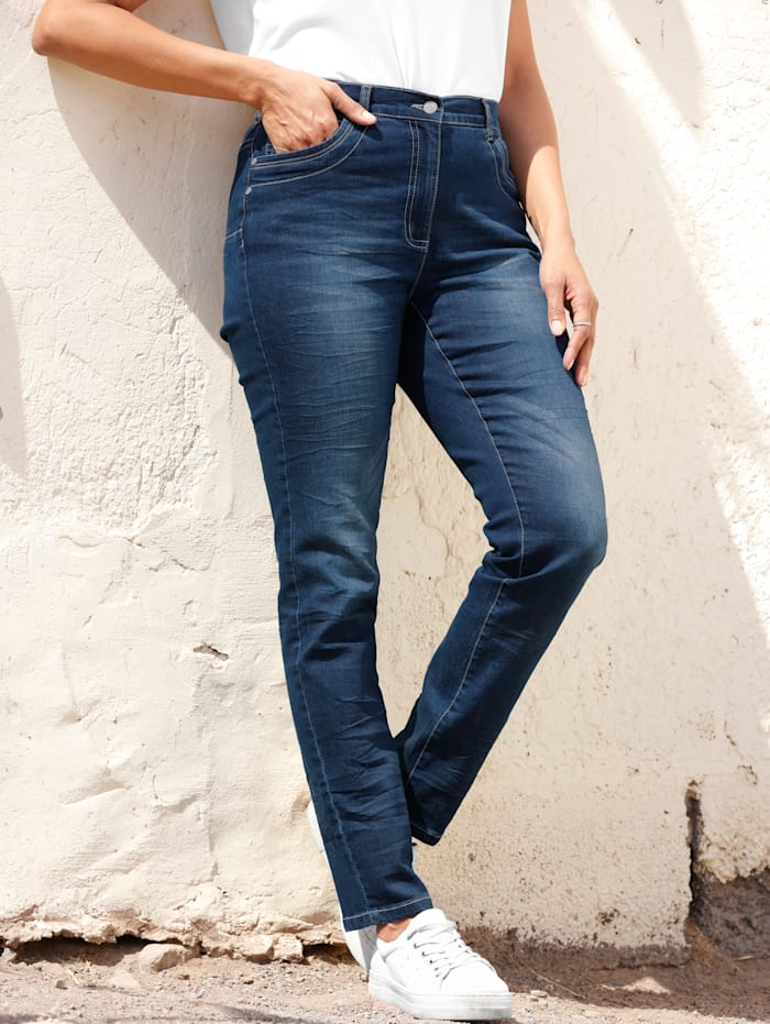 MIAMODA Jeans met kreukeffect, Dark blue