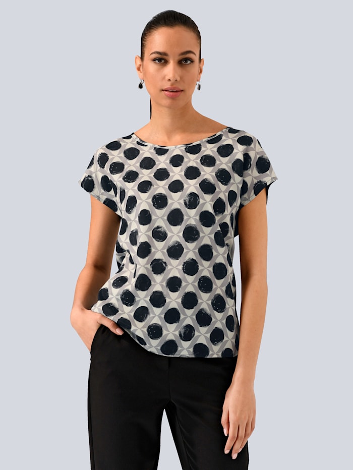 Alba Moda Shirt mit Rundhalsausschnitt, Schwarz/Grau/Weiß