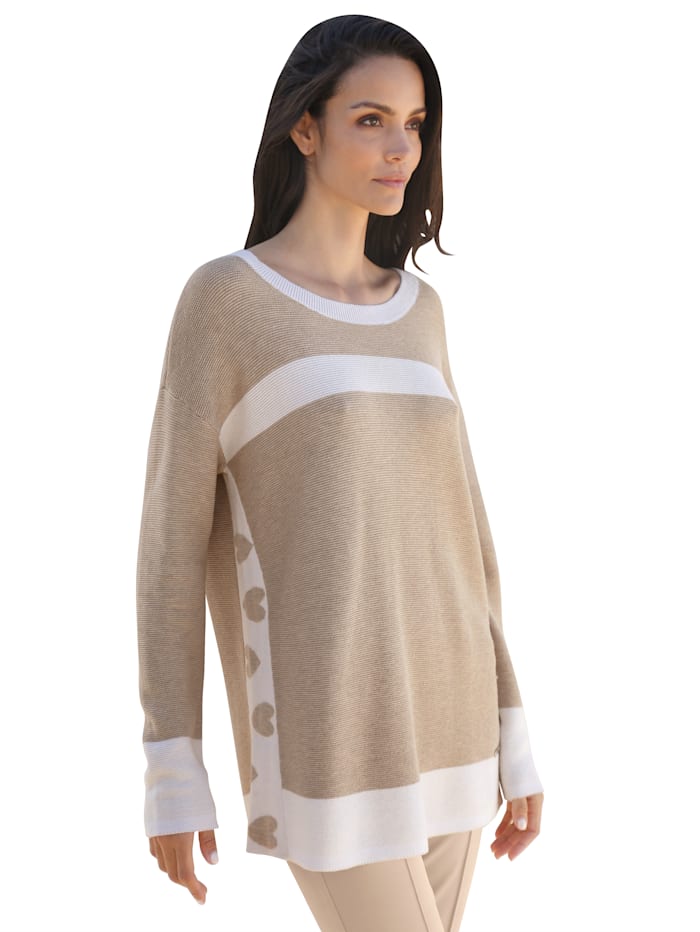 AMY VERMONT Pull-over à rayures contrastantes, Beige/Blanc