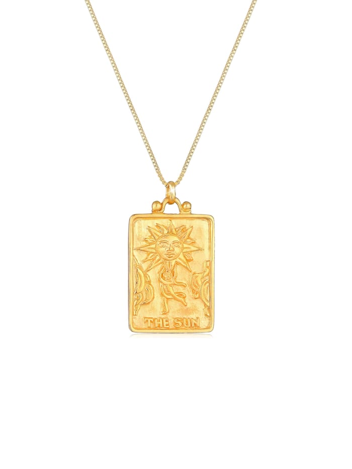 Elli Halskette Sonne Münz-Anhänger Rechteck Vintage 925Er Silber, Gold
