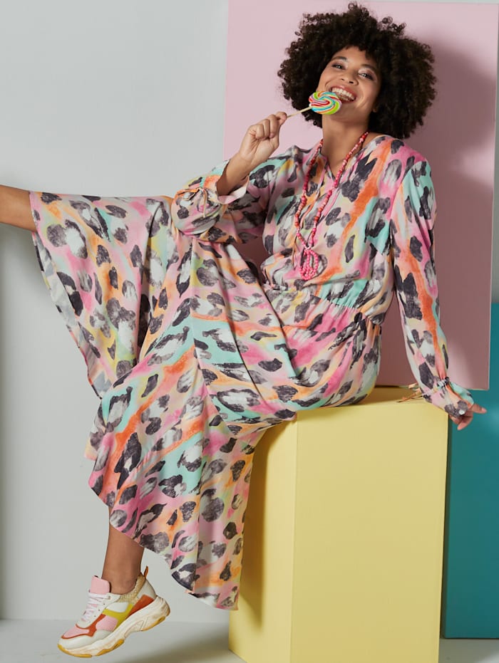 Angel of Style Robe en matière tissée à imprimé animal devant et dos, Multicolore