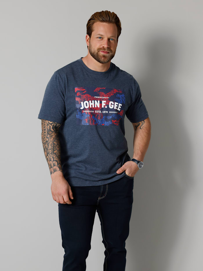 John F. Gee T-Shirt mit platziertem Druck, Marineblau