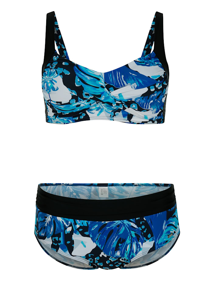 TruYou Bikini mit kontrastfarbenen Trägern und Abschluss am Höschen, Blau