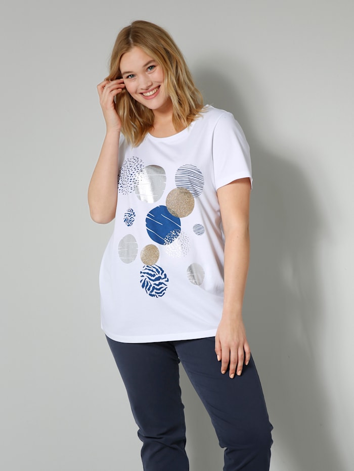 Janet & Joyce Shirt aus reiner Baumwolle, Weiß/Blau