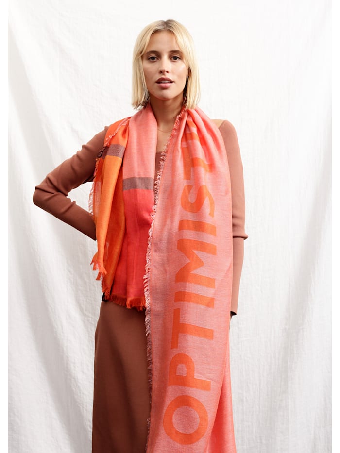 Schal mit 'OPTIMISTIC'-Print aus Baumwolle und Modal