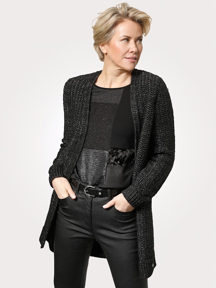 MONA Cardigan with shimmering yarn, Black/Silver-Coloured