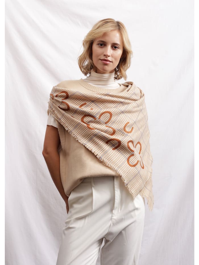 Karo-Tuch mit Logo-Print aus feiner Wolle