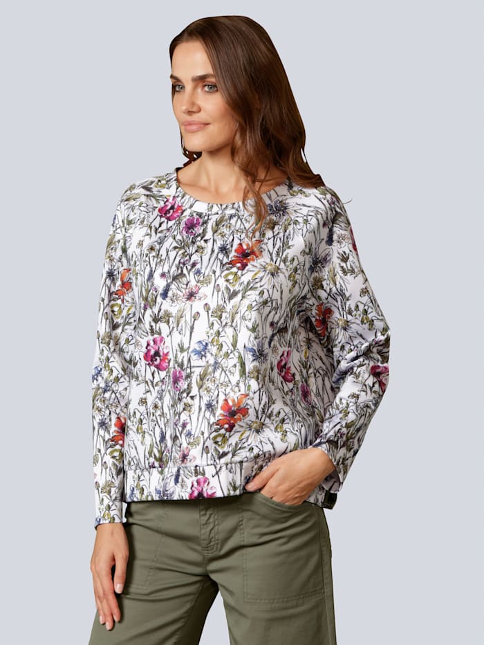 MARGITTES Sweatshirt allover im floralem Muster, Weiß/Oliv