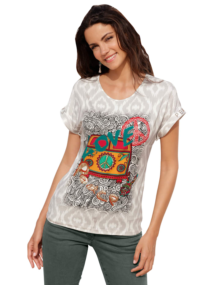 AMY VERMONT Shirt mit dekorativem Druckmotiv, Hellgrau/Weiß