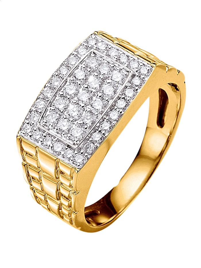 Amara Diamants Chevalière avec 41 brilants, Or jaune
