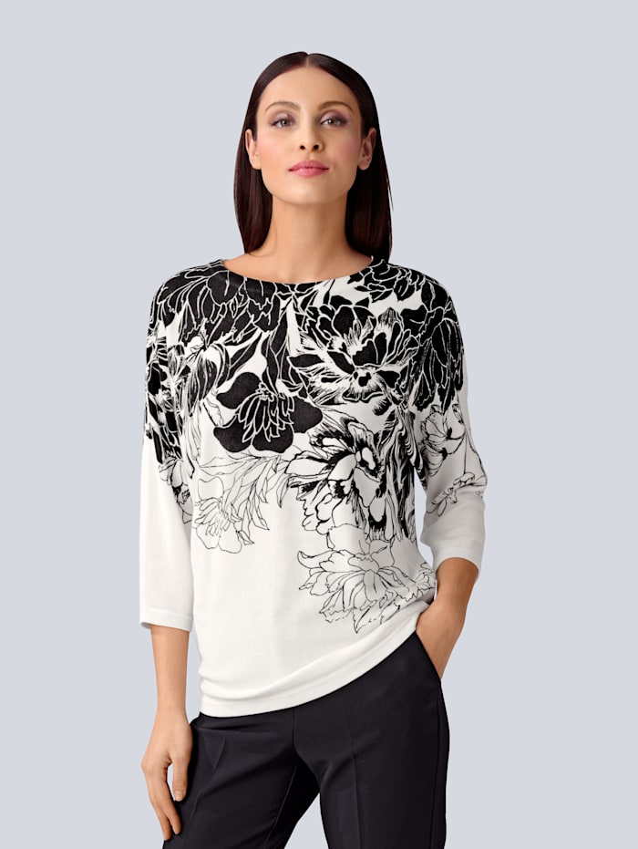 Alba Moda Pullover mit floralem Print, Schwarz/Ecru