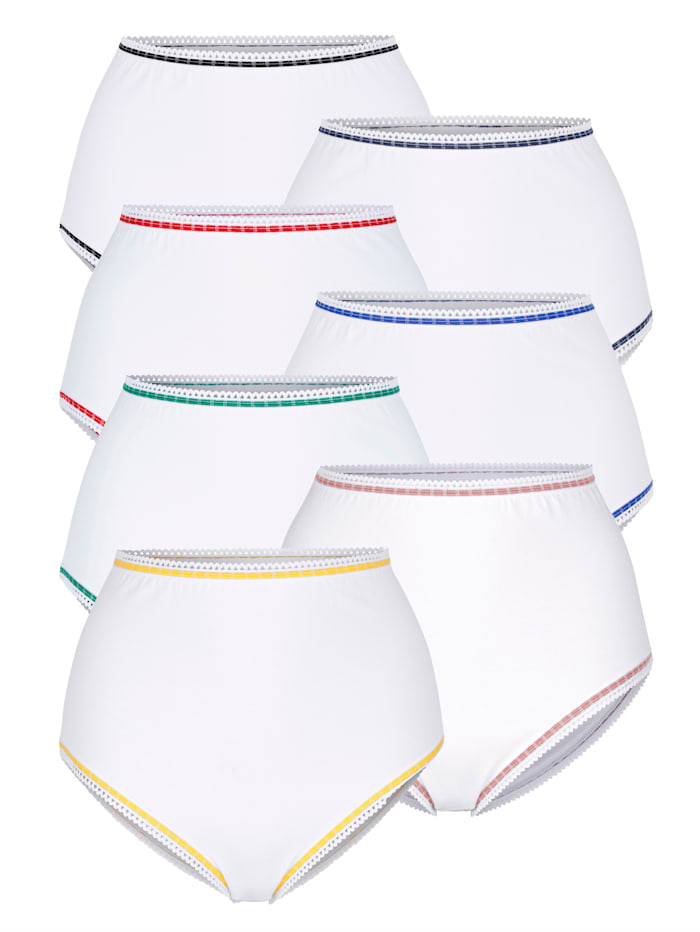 Harmony Taillenslips im 7er-Pack mit kontrastfarbener Zierlitze, 7x Weiß
