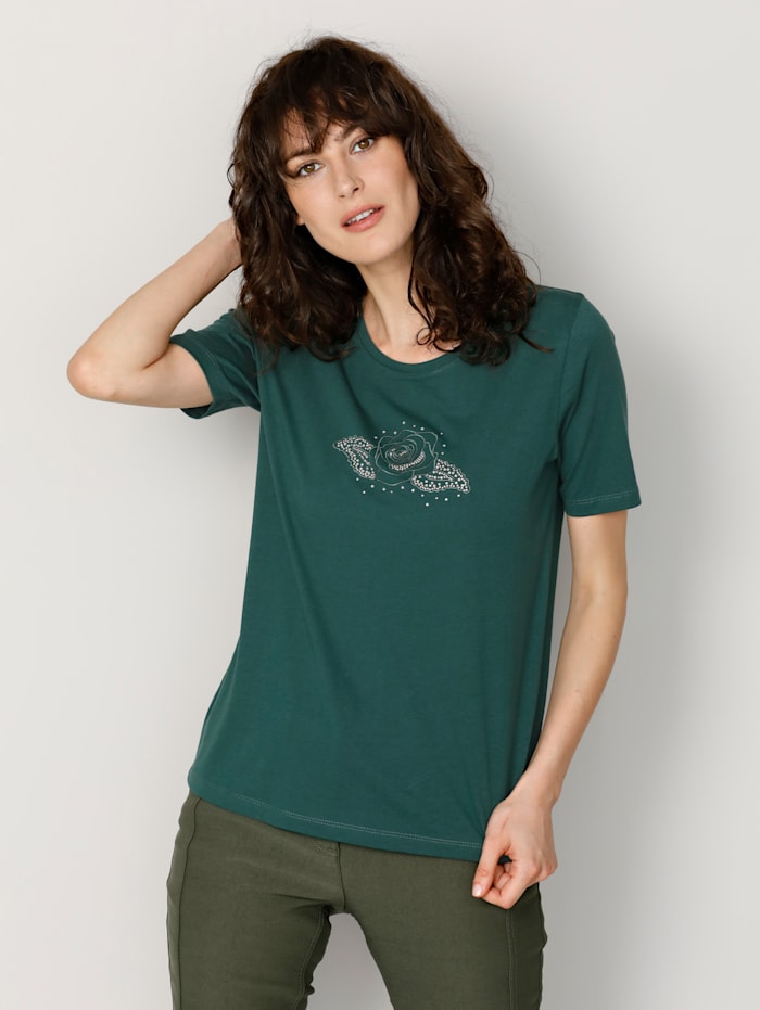Paola T-shirt avec broderie de roses, Émeraude
