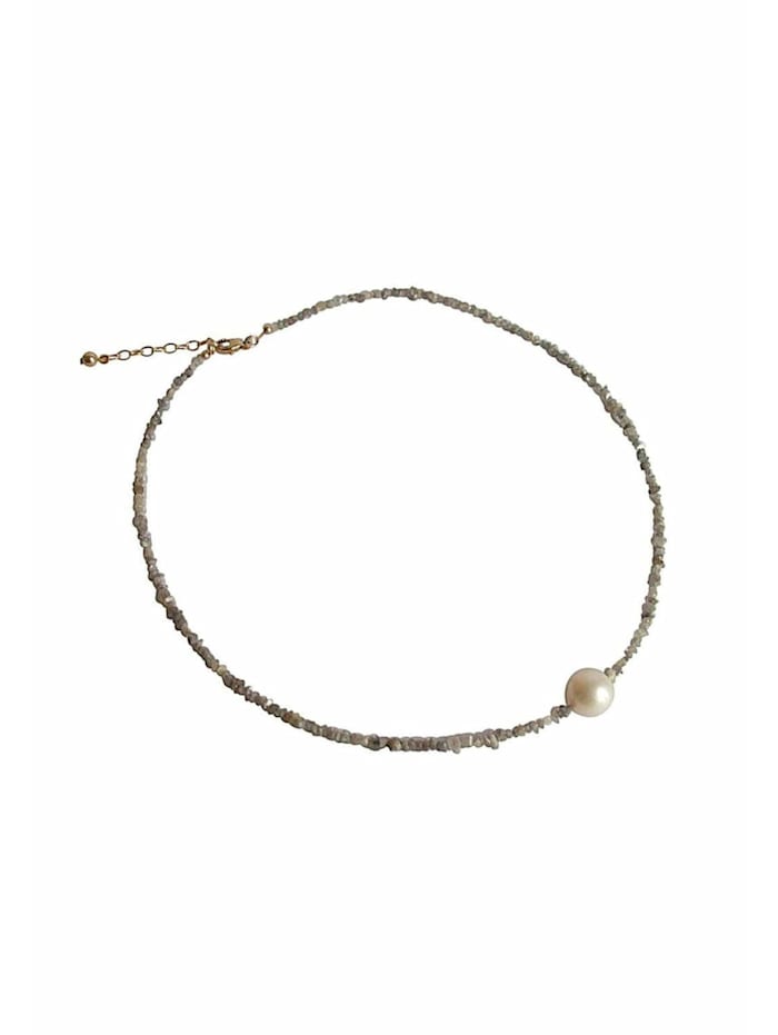 GEMSHINE Halskette Diamant Grau Perle Weiß, gold coloured