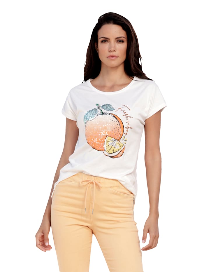 AMY VERMONT Shirt mit effektvollem Orangen Print, Weiß/Orange