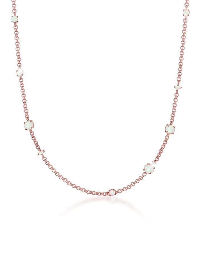 Elli Premium Halskette Erbskette Synthetischer Opal Stein 925 Silber, Rosegold