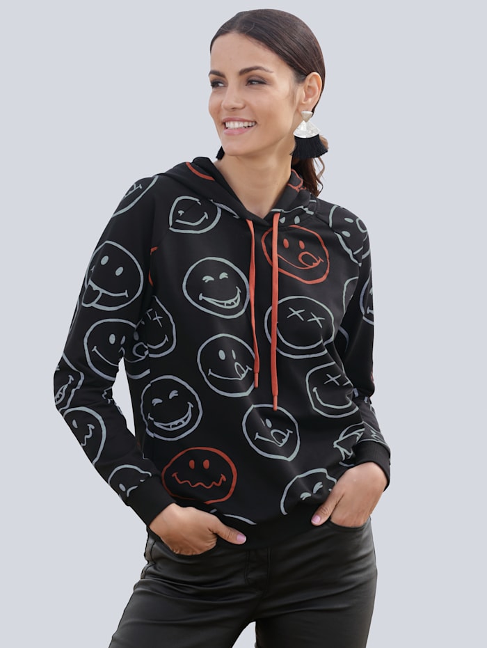 AMY VERMONT Sweatshirt met smileyprint, Zwart/Oranje