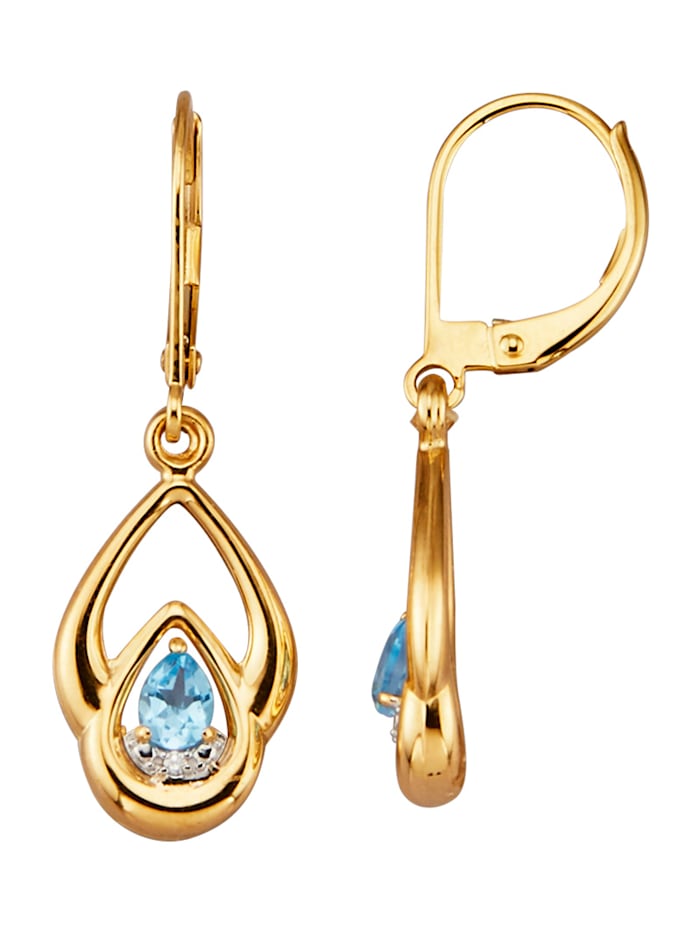 KLiNGEL Ohrringe mit Blautopas und Diamanten in Gelbgold 375, Gelbgold