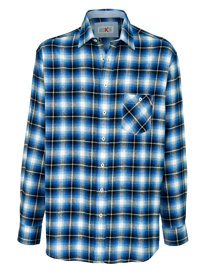 Roger Kent Flanellskjorta med bröstficka, Blå/Svart