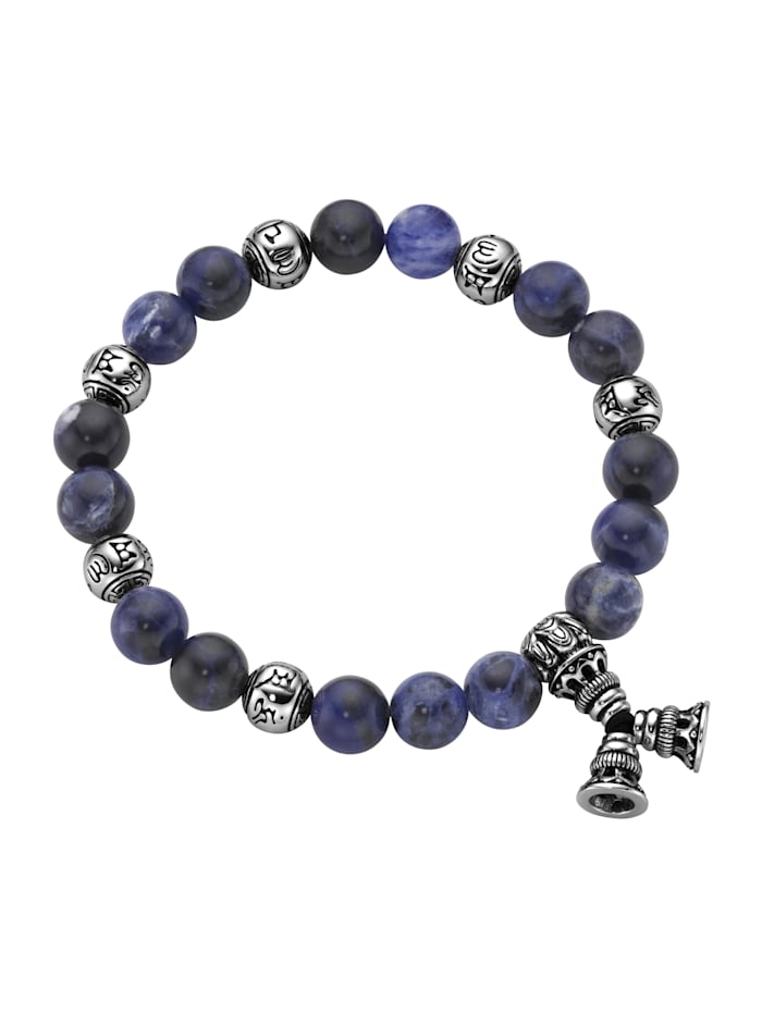 Giorgio Martello Armband Sodalith-Kugeln und tibetische Glücks-Symbole, Silber 925, Blau