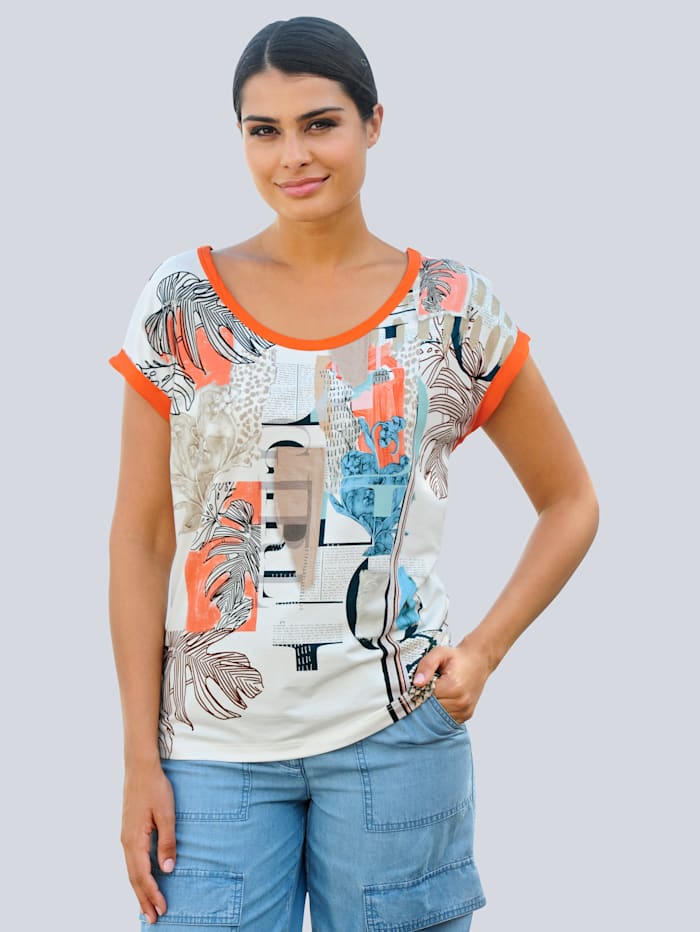 Alba Moda Shirt met aangeknipte mouwtjes, Beige/Oranje/Ecru/Petrol
