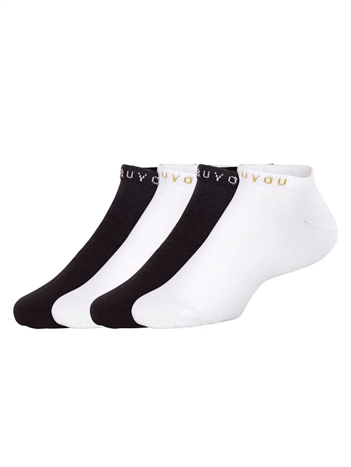 TruYou Socquettes spécial sneakers, 4 paires Avec logo tricoté TruYou en fil métallisé, Noir/Blanc